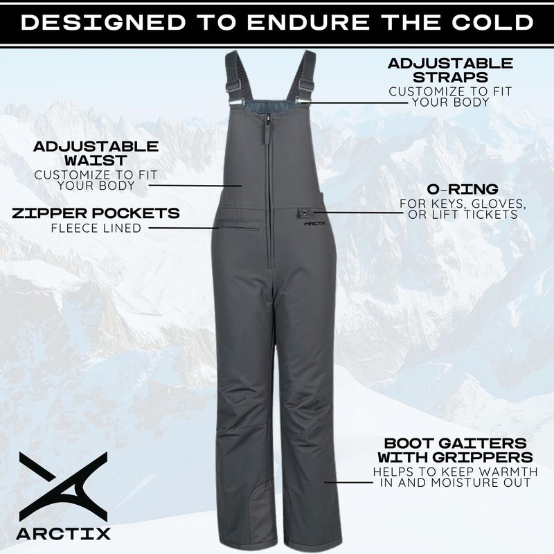 Arctix Kids Insulated Snow Bib Overalls, Charcoal, X-Large - Image 3